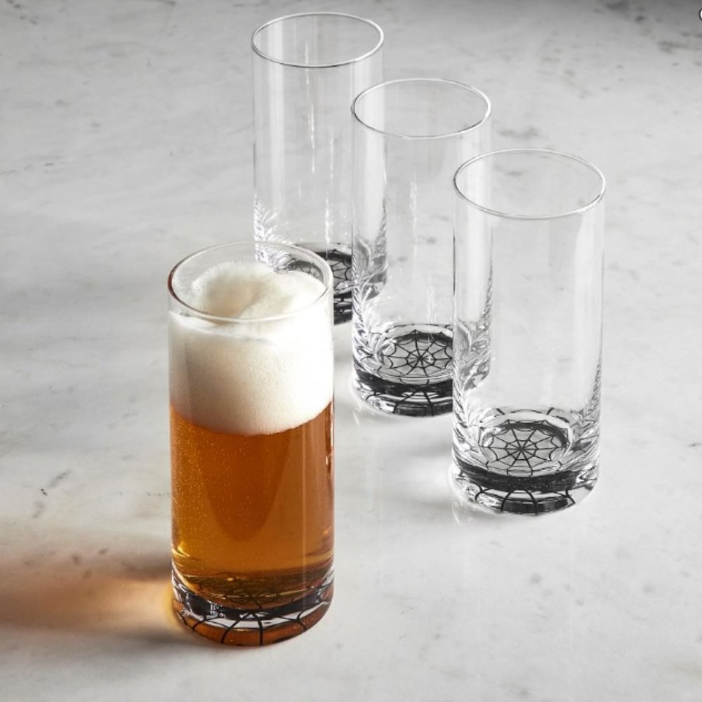 Pottery Barn Spider Web Handcrafted Cocktail Glasses Set of 4